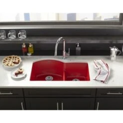 Quartz Luxe 33" Undermount Offset Double Basin Quartz Composite Kitchen Sink With Aqua Divide -Bathroom Sales Store elkay elxhu3322r alternate view 588