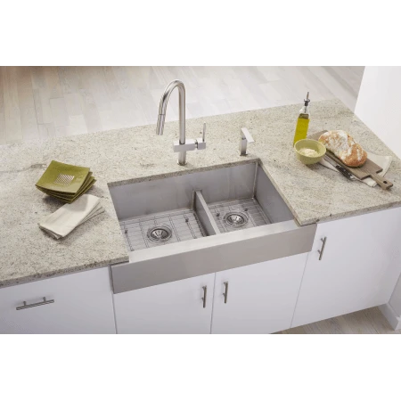 Crosstown 31-1/2" X 20-1/4" X 9" Stainless Steel Double Bowl Apron Front Sink W/Aqua Divide Plus Sink Grids 4 Crosstown 31-1/2" X 20-1/4" X 9" Stainless Steel Double Bowl Apron Front Sink W/Aqua Divide Plus Sink Grids - Image 2