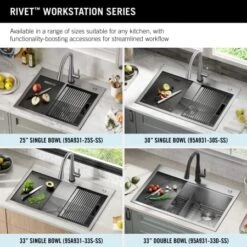 Delta Rivet 33” Workstation Kitchen Sink Top Mount Drop-In 16 Gauge Stainless Steel Single Bowl With WorkFlow Ledge And Accessories -Bathroom Sales Store euixwljmbyrxuc8cfofn