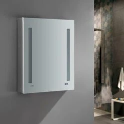 Fresca Luminosa 24" X 30" Lighted Frameless Medicine Cabinet With 3 Shelves And Defogger - Right Swing Door -Bathroom Sales Store fresca fmc012430 r installed 3 4 view 200