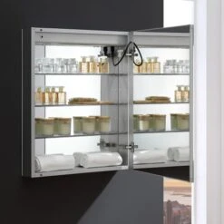 Fresca Luminosa 24" X 30" Lighted Frameless Medicine Cabinet With 3 Shelves And Defogger - Right Swing Door -Bathroom Sales Store fresca fmc012430 r open 3 4 view 204