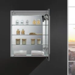 Fresca Luminosa 24" X 30" Lighted Frameless Medicine Cabinet With 3 Shelves And Defogger - Right Swing Door -Bathroom Sales Store fresca fmc012430 r open view with stock 207