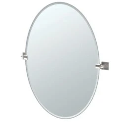 Elevate 28-1/2" Oval Beveled Wall Mounted Mirror With Satin Nickel Accents