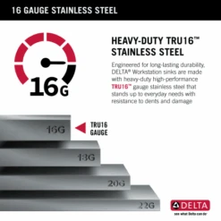 Delta Lorelai 27” Workstation Kitchen Sink Undermount 16 Gauge Stainless Steel Single Bowl With WorkFlow Ledge And Accessories -Bathroom Sales Store gf68d3dp00rg0ma7qzyt