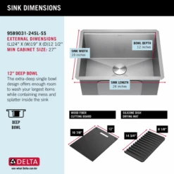 Delta Rivet 24” Workstation Laundry Utility Kitchen Sink Undermount 16 Gauge Stainless Steel Single Bowl With WorkFlow Ledge And Accessories -Bathroom Sales Store gm3ekg2pset7kxq47qen
