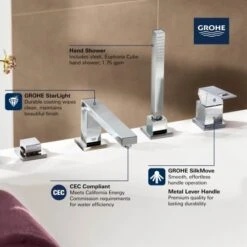 Grohe Eurocube Deck Mounted Roman Tub Filler With Built-In Diverter - Includes Hand Shower -Bathroom Sales Store grohe 19 897 1 alternate image 55