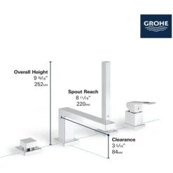 Grohe Eurocube Deck Mounted Roman Tub Filler With Built-In Diverter - Includes Hand Shower -Bathroom Sales Store grohe 19 897 1 alternate image 56