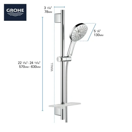 Grohe Rainshower 1.75 GPM Multi Function Hand Shower Package With StarLight, DreamSpray, EcoSpray, Speed Clean And QuickFix - Includes Slide Bar And Hose 7 Grohe Rainshower 1.75 GPM Multi Function Hand Shower Package With StarLight, DreamSpray, EcoSpray, Speed Clean And QuickFix - Includes Slide Bar And Hose - Image 5