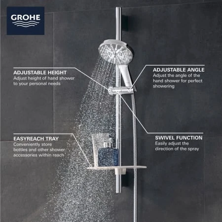 Grohe Rainshower 1.75 GPM Multi Function Hand Shower Package With StarLight, DreamSpray, EcoSpray, Speed Clean And QuickFix - Includes Slide Bar And Hose 8 Grohe Rainshower 1.75 GPM Multi Function Hand Shower Package With StarLight, DreamSpray, EcoSpray, Speed Clean And QuickFix - Includes Slide Bar And Hose - Image 6
