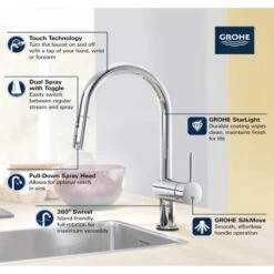 Grohe Minta 1.75 GPM Single Hole Pull Down Kitchen Faucet With On/Off Touch Activation -Bathroom Sales Store grohe 31 359 2 alternate image 189