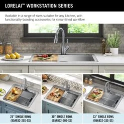 Delta Lorelai 25” Workstation Kitchen Sink Top Mount Drop-In 16 Gauge Stainless Steel Single Bowl With WorkFlow Ledge And Accessories -Bathroom Sales Store hagxwon4bbewhydp8tdi