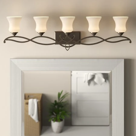 Brooke 5 Light 41-1/2" Wide Bathroom Vanity Light With Etched Opal Glass Shades 5 Brooke 5 Light 41-1/2" Wide Bathroom Vanity Light With Etched Opal Glass Shades - Image 3