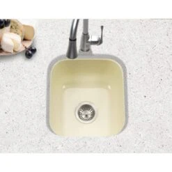 Porcela 15-3/5" Single Basin Undermount Porcelain Enameled Bar Sink With Sound Dampening Technology -Bathroom Sales Store houzer pcb 1750 installed downward front angle 142