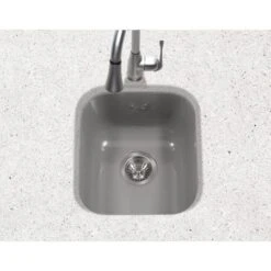 Porcela 15-3/5" Single Basin Undermount Porcelain Enameled Bar Sink With Sound Dampening Technology -Bathroom Sales Store houzer pcb 1750 installed downward front angle 147