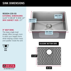 Delta Lenta 23” Undermount 16 Gauge Stainless Steel Single Bowl Kitchen Sink With Accessories 22 Delta Lenta 23” Undermount 16 Gauge Stainless Steel Single Bowl Kitchen Sink With Accessories -Bathroom Sales Store iiasdqztml6lxmd6txnj
