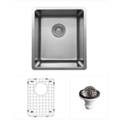 Novaro 15" Undermount Single Basin Stainless Steel Kitchen/Bar Sink With Basin Rack And Basket Strainer