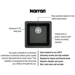 Quartz QU 16-5/8" Undermount Single Basin Quartz Composite Kitchen/Bar Sink -Bathroom Sales Store karran usa qu 690 alternate image 1790
