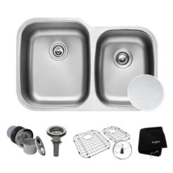 Outlast MicroShield 32" Scratch Resistant Double Basin Kitchen Sink For Undermount Installations - Basin Racks And Basket Strainers Included