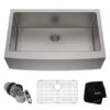 32-7/8" Single Basin 16 Gauge Stainless Steel Kitchen Sink For Farmhouse Installations With Apron Front - Basin Rack And Basket Strainer Included 1 32-7/8" Single Basin 16 Gauge Stainless Steel Kitchen Sink For Farmhouse Installations With Apron Front - Basin Rack And Basket Strainer Included -Bathroom Sales Store khf200 33 01