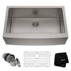 32-7/8" Single Basin 16 Gauge Stainless Steel Kitchen Sink For Farmhouse Installations With Apron Front - Basin Rack And Basket Strainer Included