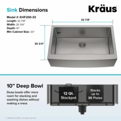 32-7/8" Single Basin 16 Gauge Stainless Steel Kitchen Sink For Farmhouse Installations With Apron Front - Basin Rack And Basket Strainer Included -Bathroom Sales Store khf200 33 06