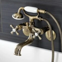 Kingston Wall Mounted Tub Filler With Built-In Diverter – Includes Hand Shower -Bathroom Sales Store kingston brass ks226 alternate view 987