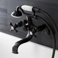 Kingston Wall Mounted Tub Filler With Built-In Diverter – Includes Hand Shower -Bathroom Sales Store kingston brass ks226 alternate view 992