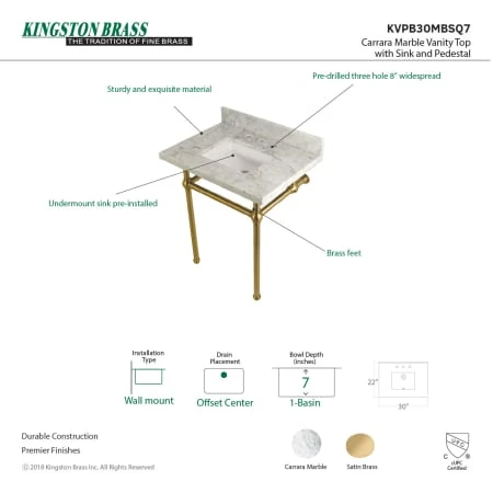 Templeton 30" Wall Mounted Marble Lavatory Console With Brass Console Stand 4 Templeton 30" Wall Mounted Marble Lavatory Console With Brass Console Stand - Image 2