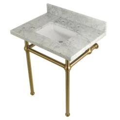 Templeton 30" Wall Mounted Marble Lavatory Console With Brass Console Stand
