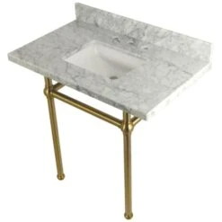 Templeton 36" Wall Mounted Marble Lavatory Console With Brass Console Stand