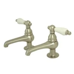 Double Handle Lavatory Basin Tap With American Porcelain Lever Handles From The Hot Springs Collection