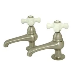 Double Handle Lavatory Basin Tap With American Porcelain Cross Handles From The Hot Springs Collection