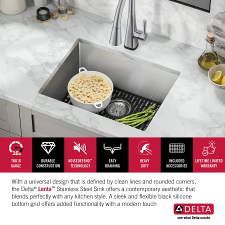 Delta Lenta 23” Undermount 16 Gauge Stainless Steel Single Bowl Kitchen Sink With Accessories 7 Delta Lenta 23” Undermount 16 Gauge Stainless Steel Single Bowl Kitchen Sink With Accessories - Image 5