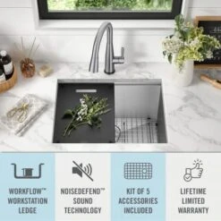 Delta Rivet 24” Workstation Laundry Utility Kitchen Sink Undermount 16 Gauge Stainless Steel Single Bowl With WorkFlow Ledge And Accessories -Bathroom Sales Store kjjypksuq066zrhcf4i5