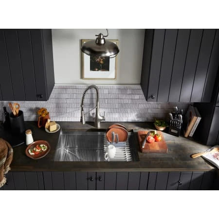 Tempered 32-1/4" Undermount Single Basin Stainless Steel Workstation Kitchen Sink 5 Tempered 32-1/4" Undermount Single Basin Stainless Steel Workstation Kitchen Sink - Image 3