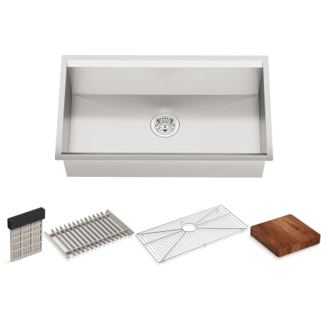 Tempered 32-1/4" Undermount Single Basin Stainless Steel Workstation Kitchen Sink 3 Tempered 32-1/4" Undermount Single Basin Stainless Steel Workstation Kitchen Sink