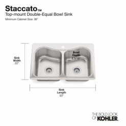 Staccato 33" Double Basin Top-Mount 18-Gauge Stainless Steel Kitchen Sink With SilentShield 21 Staccato 33" Double Basin Top-Mount 18-Gauge Stainless Steel Kitchen Sink With SilentShield -Bathroom Sales Store kohler k 3369 4 alternate image 2449