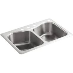 Staccato 33" Double Basin Top-Mount 18-Gauge Stainless Steel Kitchen Sink With SilentShield