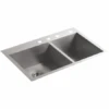Vault 33" Double Basin Top-Mount/Under-Mount 18-Gauge Stainless Steel Kitchen Sink With SilentShield -Bathroom Sales Store kohler k 3823 4 na 85