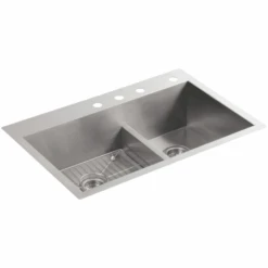 Vault 33" Double Basin Top-Mount/Under-Mount 18-Gauge Stainless Steel Kitchen Sink With Smart Divide