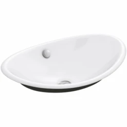 Iron Plains 20-3/4"L Cast Iron Drop-In Semi-Vessel Sink With Overflow And Black Painted Underside