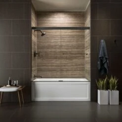 Revel 55-1/2" High X 59-5/8" Wide Frameless Sliding Shower Door With 5/16" Clear Glass, Reversible Opening, And CleanCoat