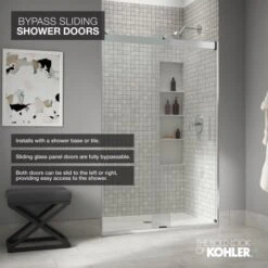 Revel 55-1/2" High X 59-5/8" Wide Frameless Sliding Shower Door With 5/16" Clear Glass, Reversible Opening, And CleanCoat -Bathroom Sales Store kohler k 707001 l alternate image 847