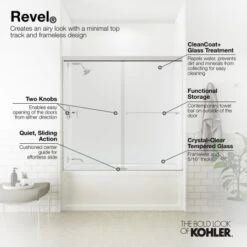 Revel 55-1/2" High X 59-5/8" Wide Frameless Sliding Shower Door With 5/16" Clear Glass, Reversible Opening, And CleanCoat -Bathroom Sales Store kohler k 707001 l alternate image 849