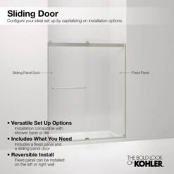 Revel 70"High X 47-5/8" Wide Frameless Sliding Shower Door With Clear Glass, Reversible Opening, And CleanCoat 22 Revel 70"High X 47-5/8" Wide Frameless Sliding Shower Door With Clear Glass, Reversible Opening, And CleanCoat -Bathroom Sales Store kohler k 707101 l alternate image 928