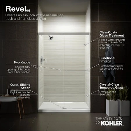 Revel 70"High X 47-5/8" Wide Frameless Sliding Shower Door With Clear Glass, Reversible Opening, And CleanCoat 10 Revel 70"High X 47-5/8" Wide Frameless Sliding Shower Door With Clear Glass, Reversible Opening, And CleanCoat - Image 8