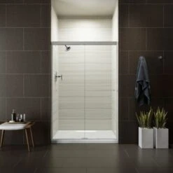 Revel Frameless Sliding 76" X 47-5/8" Shower Door With Clear Glass