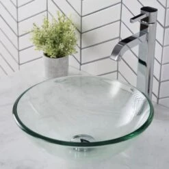 Bathroom Combo - 14" Clear Glass Vessel Bathroom Sink With Vessel Faucet, Pop-Up Drain, And Mounting Ring -Bathroom Sales Store kraus c gv 101 14 12mm 1007 alternate image 73