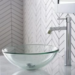 Bathroom Combo - 14" Clear Glass Vessel Bathroom Sink With Vessel Faucet, Pop-Up Drain, And Mounting Ring -Bathroom Sales Store kraus c gv 101 14 12mm 1007 alternate image 74