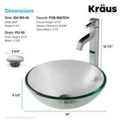 Bathroom Combo - 14" Clear Glass Vessel Bathroom Sink With Vessel Faucet, Pop-Up Drain, And Mounting Ring -Bathroom Sales Store kraus c gv 101 14 12mm 1007 alternate image 77